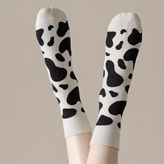 5 Pairs Cow Spots Print Socks Women's Stockings