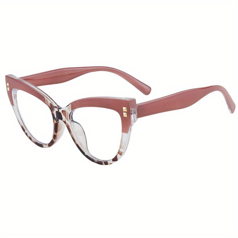 Rivet Decor Cat Eye Clear Lens Glasses for Women Men