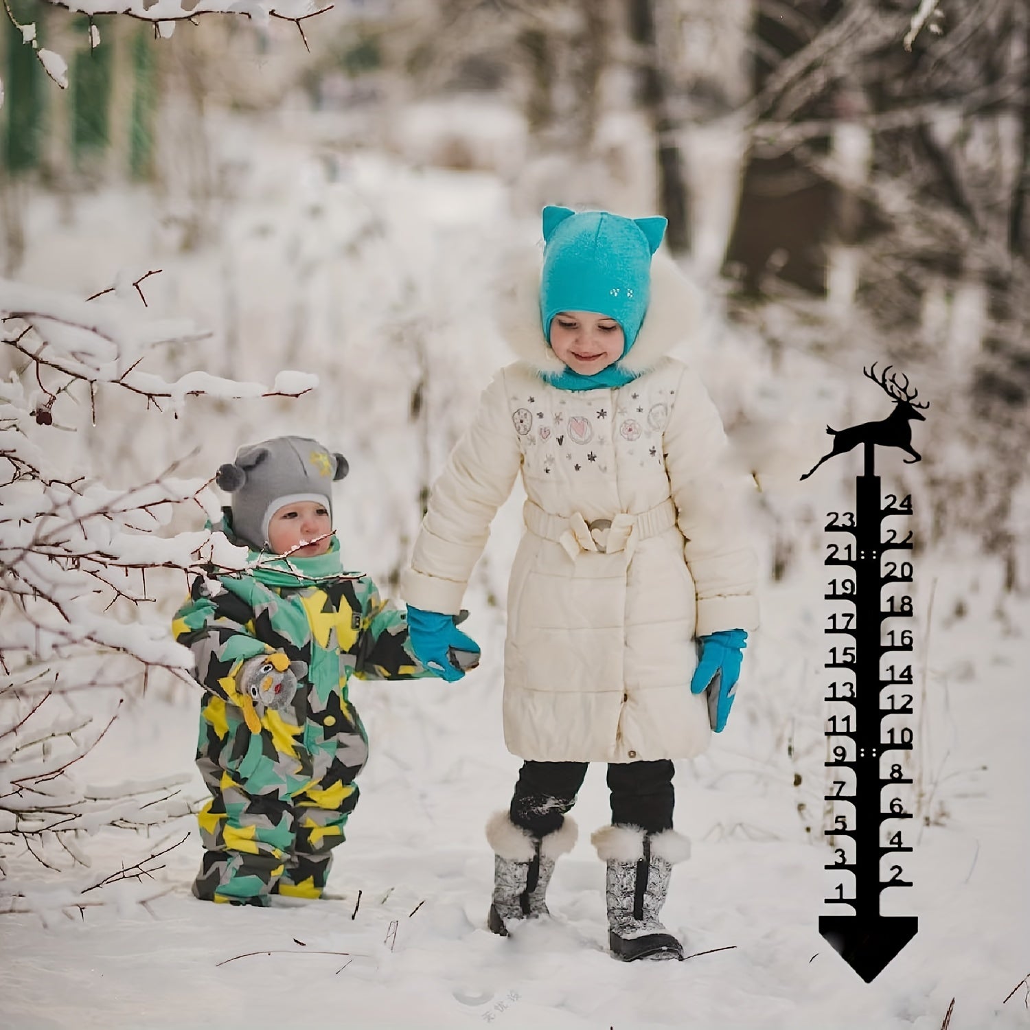 Elk Snow Gauge Garden Stake Christmas Deer Metal Snow Depth Measuring Ruler