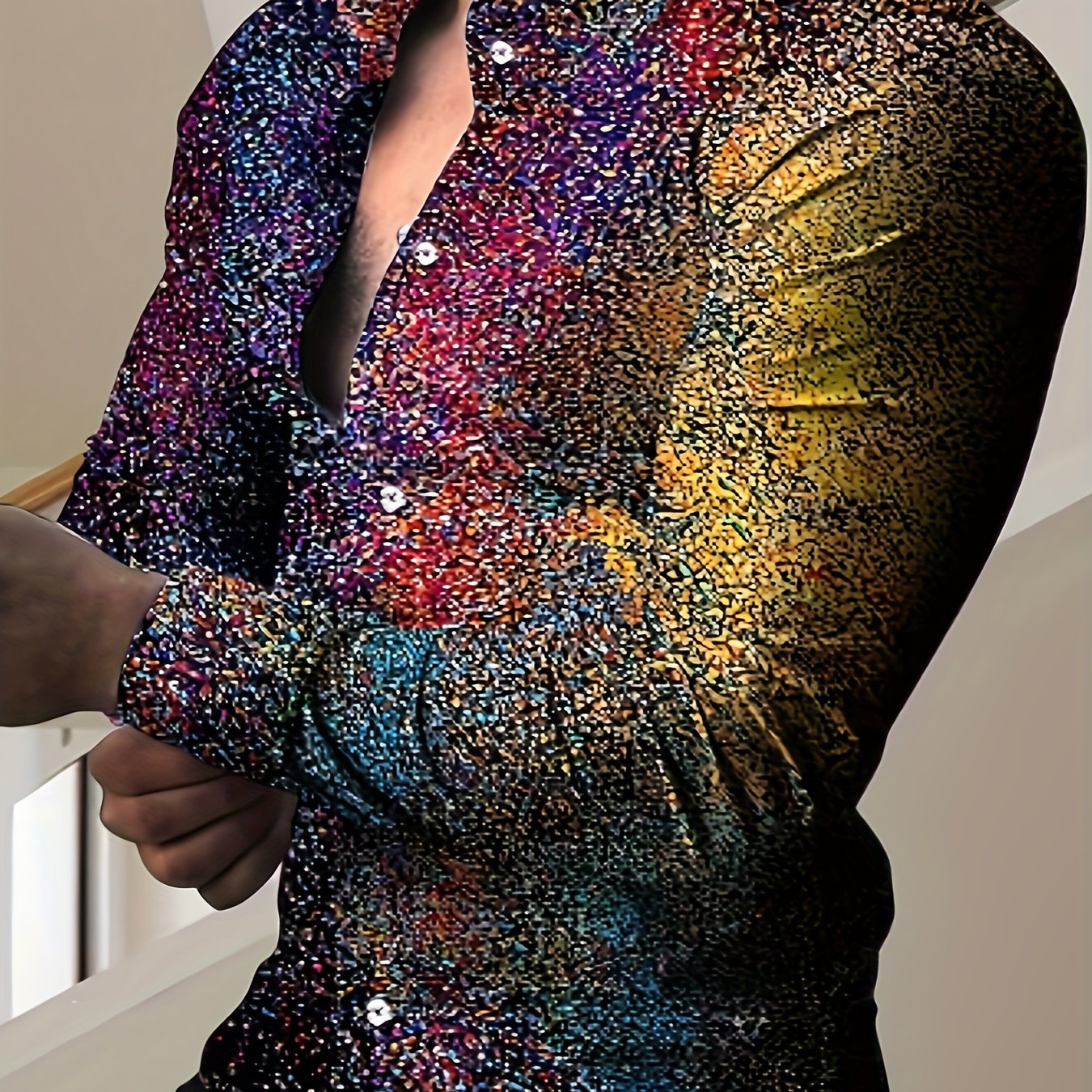 Colorful Pattern Men's Long Sleeve Shirt For Autumn