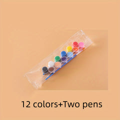 12 Colors Acrylic Paint Set With 2pcs Brushes Watercolor Pigments Kit