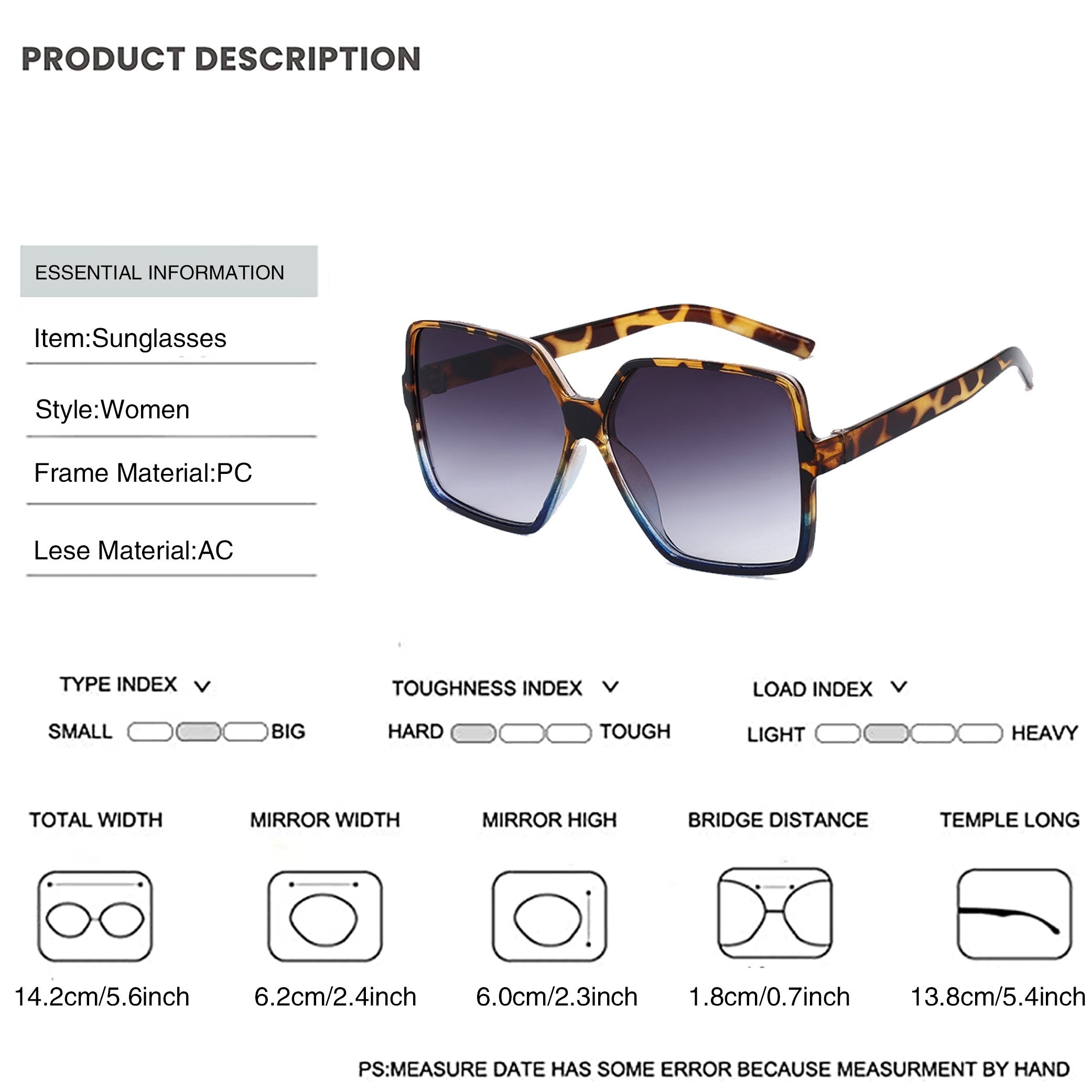 Oversized Square Sunglasses Casual Gradient Glasses UV400