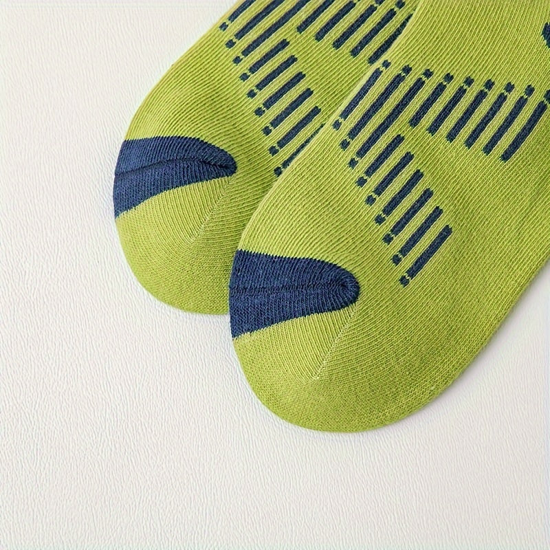5 Pairs Boy's Striped Letter Crew Socks Cotton Blend Comfy Casual Style