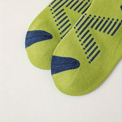 5 Pairs Boy's Striped Letter Crew Socks Cotton Blend Comfy Casual Style