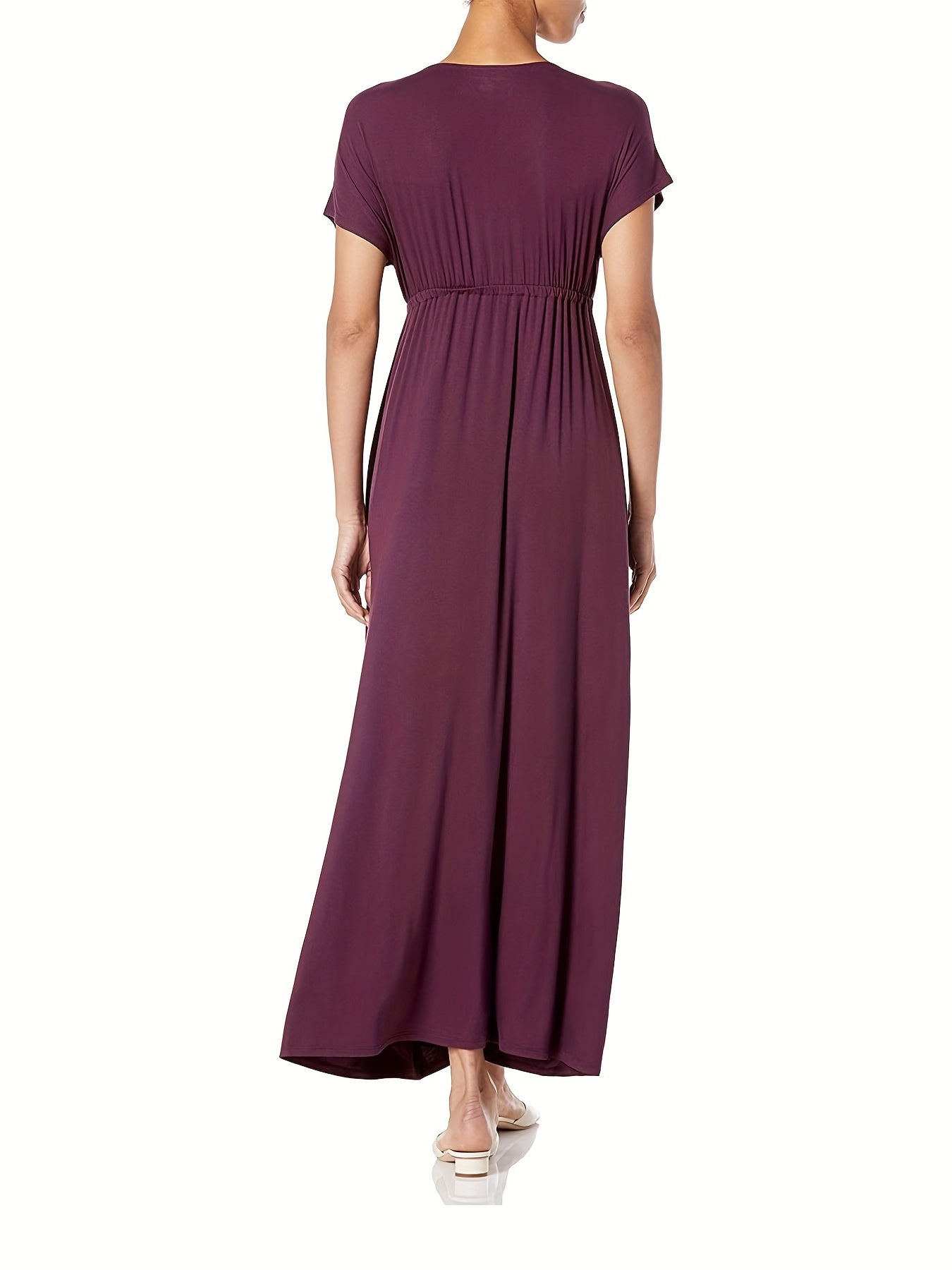 Casual Dress Solid Bat Sleeve Surplice Neck Ruched Maxi Dress