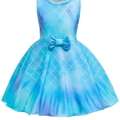Girls Mermaid Print Sleeveless Dress Kids Summer Clothes