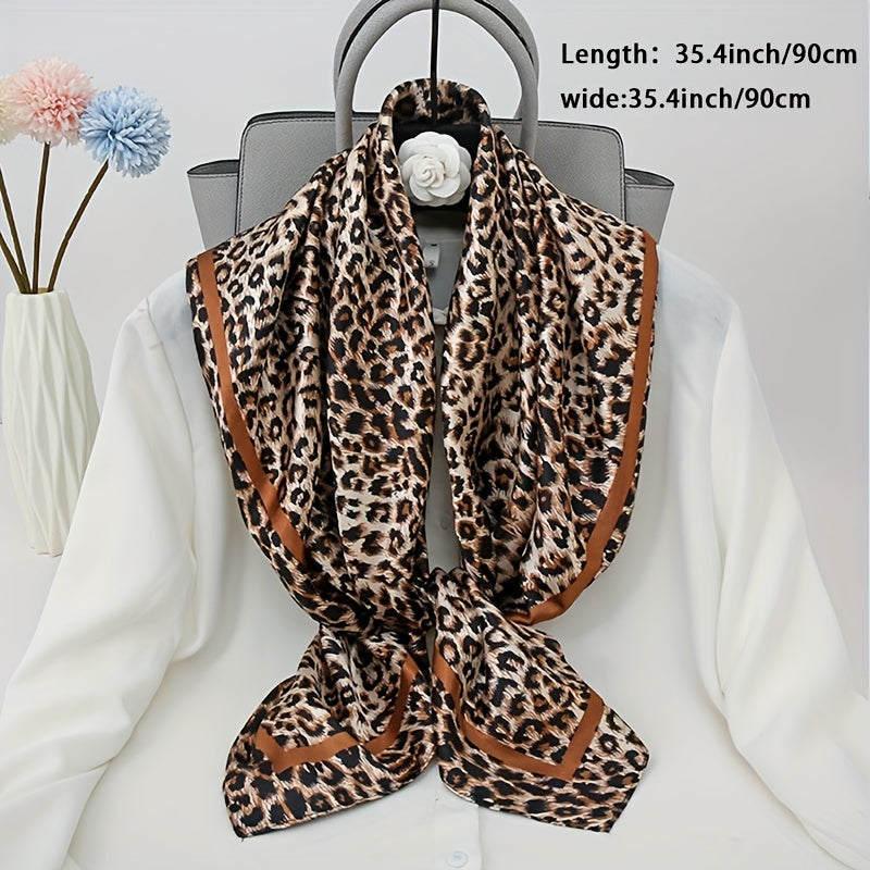 Leopard Print Silk Satin Bandana Large Square Scarf