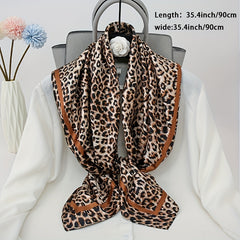 Leopard Print Silk Satin Bandana Large Square Scarf
