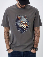Anime Wolf Print Men's Cotton T-shirt for Summer Vacay