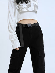 Cargo Pants Elastic Waist Cropped Jogger Pants Women's Denim Jeans