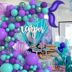 Mermaid Balloon Arch Set Purple Teal Confetti Balloons Birthday Party Supplies