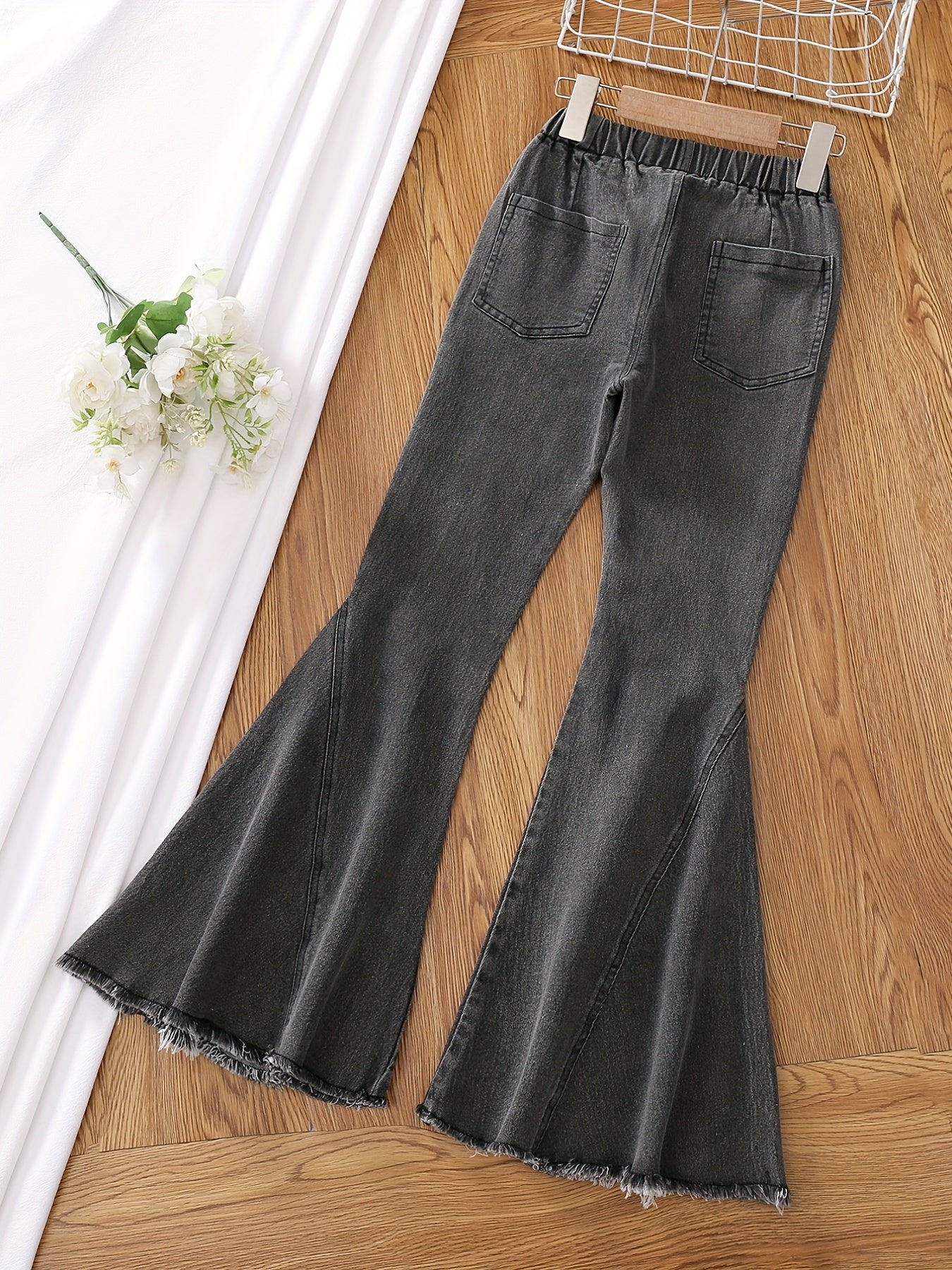 Girls Classic Flared Jeans High Waisted Bell Bottom Pants