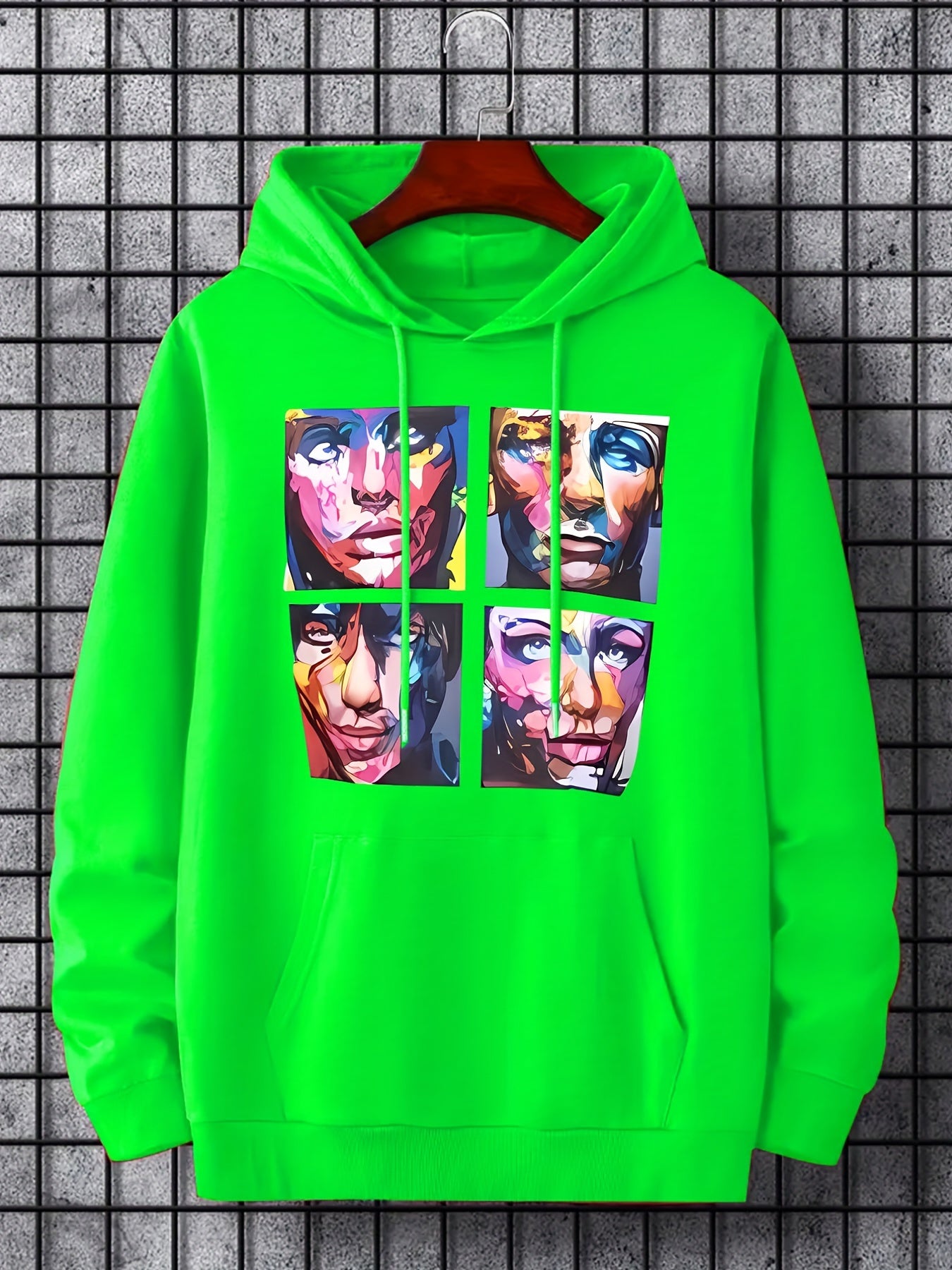 Men's Cartoon Face Graphic Hoodie Drawstring Sweatshirt