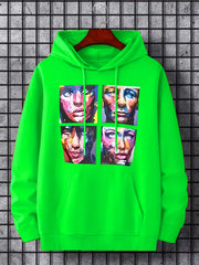 Men's Cartoon Face Graphic Hoodie Drawstring Sweatshirt