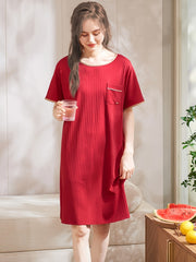 Short Sleeve NightDress Crew Neck Pajama Dress Women's Sleepwear