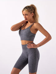 2pcs Seamless Workout Sets High Impact Sports Bras And High Waist Biker Shorts