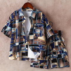 Boys Geometry Square Graphic Shirt & Shorts Set Kids Summer Clothes