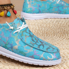 Leopard Pattern Boat Shoes Low Top Walking Lace Up Casual Flats