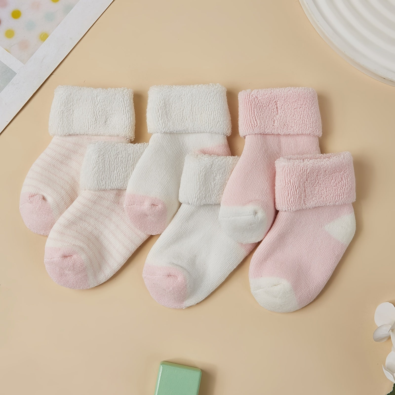 3pairs Newborn Baby Plush Winter Crew Socks Boys Girls