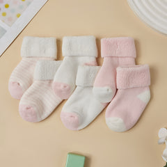 3pairs Newborn Baby Plush Winter Crew Socks Boys Girls