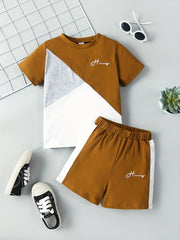 Boys 2pcs Block T shirt & Shorts Set Kids Casual Summer
