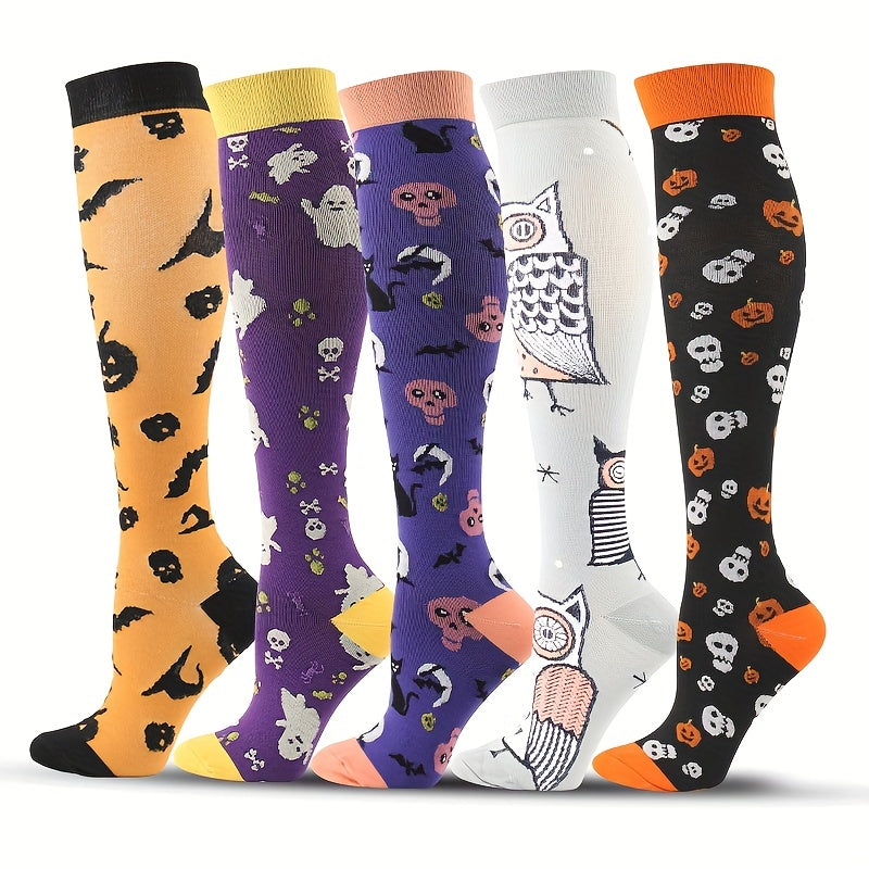 5 Pairs of Fun Halloween Compression Socks for Sport and Dressing Up