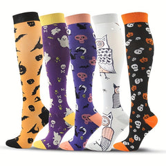 5 Pairs of Fun Halloween Compression Socks for Sport and Dressing Up