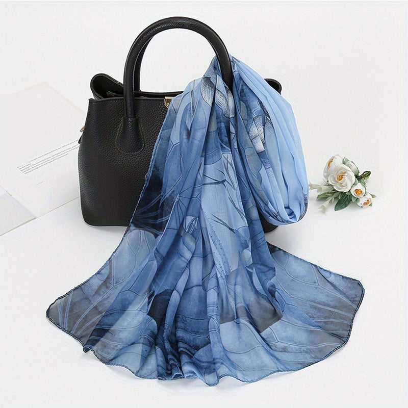 Lotus Pattern Chiffon Scarf Lightweight Soft Shawl Sunscreen Beach Yarn Towel