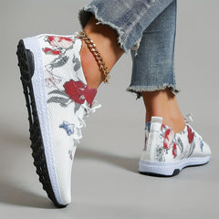 Floral Pattern Sneakers Lace Up Round Toe Lightweight Shoes