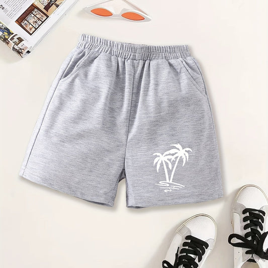 Girls Trees Print Casual Sweat Shorts Elastic Waist Work Out Shorts