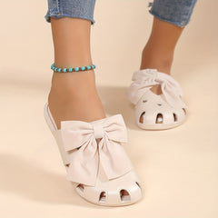 Women's Bowknot Decor Clogs Flat Shoes Lightweight Beach Shoes