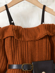 Girls Off Shoulder Long Sleeve Knitted Dress