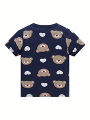 Boys Bear & Heart Cotton Pajamas Set Short Sleejsones Tops & Bottoms