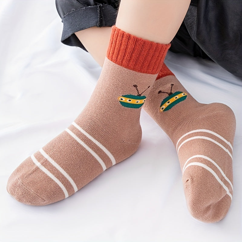 5 Pairs Kids Thick Cozy Warm Space Striped Crew Socks