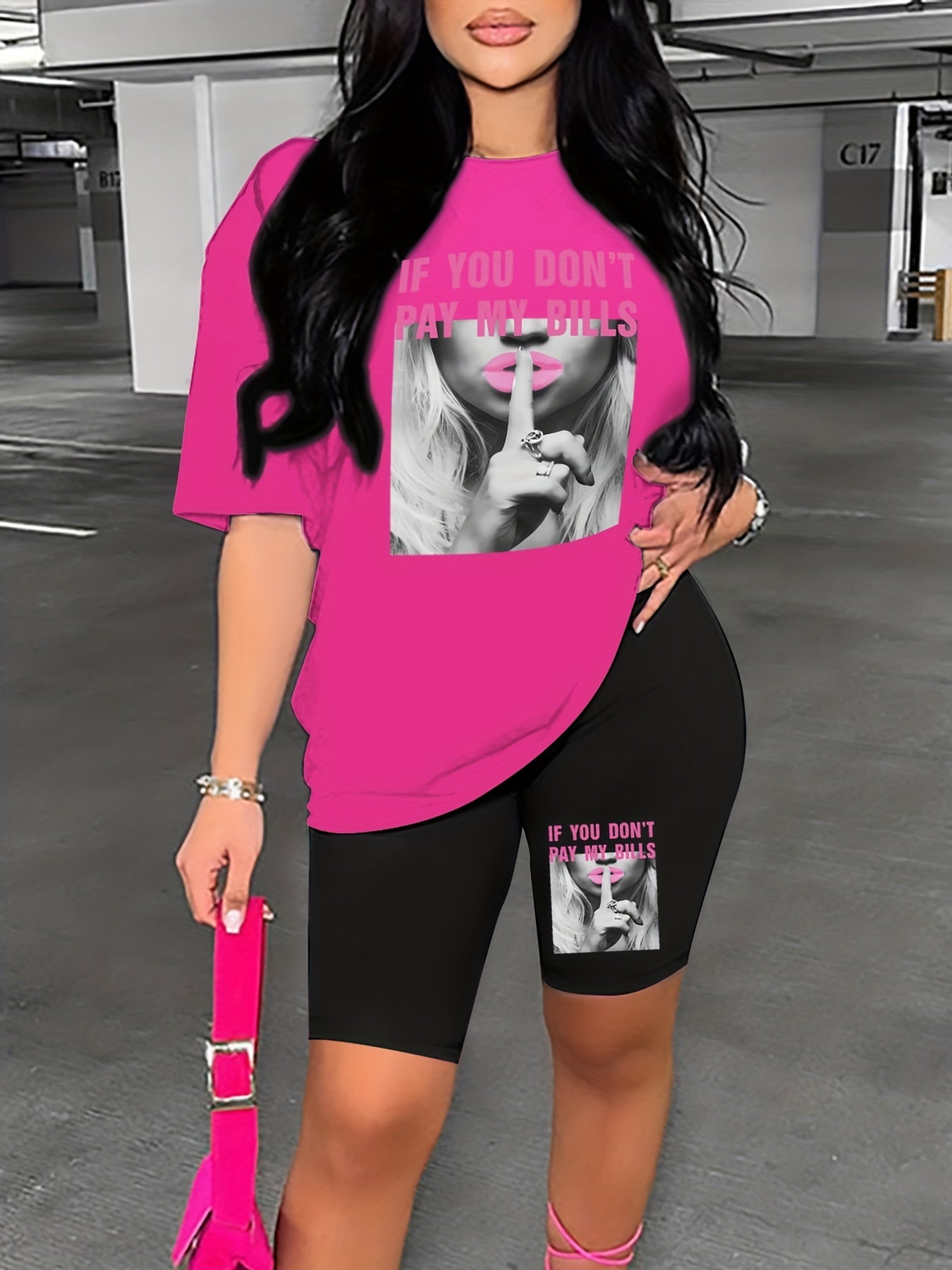 Graphic Print Two piece Set Short Sleeve T Shirt & Shorts 2pcs Outfits