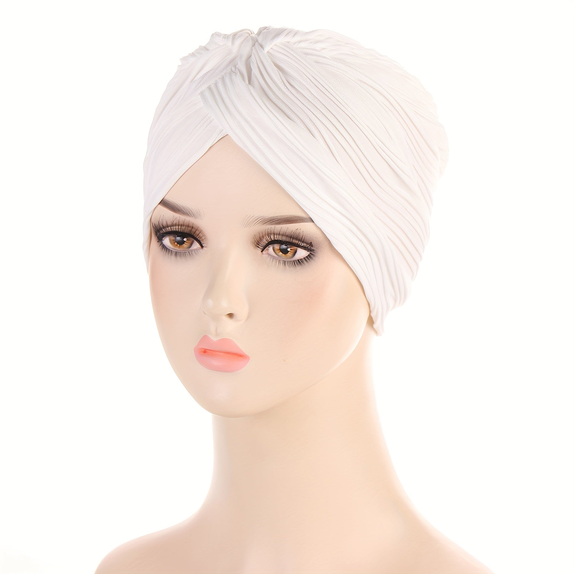 Women Turban Cap Stripe Embossed Head Wraps Ramadan Head Scarf
