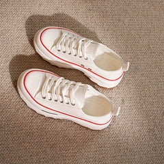 Women's Platform Canvas Sneakers Low Top Lace Up Shoes