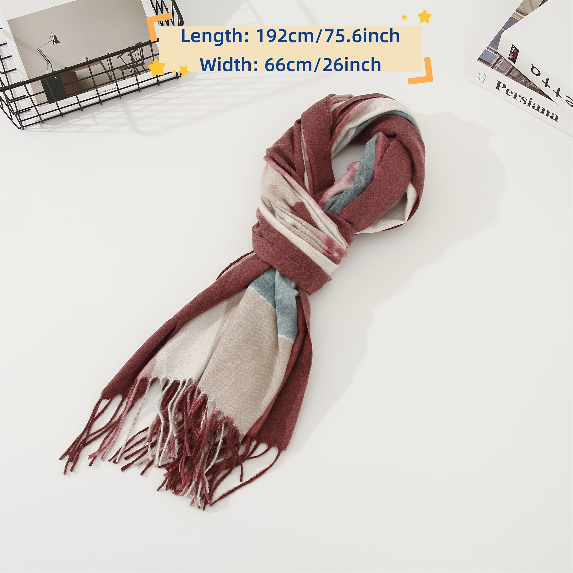 Tie Dye Winter Scarf with Tassel Mixed Colors Cold Weather Scarf Wrap