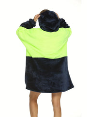 Colorblock Hooded Robe Warm & Cozy Long Sleeve Lounge Robe