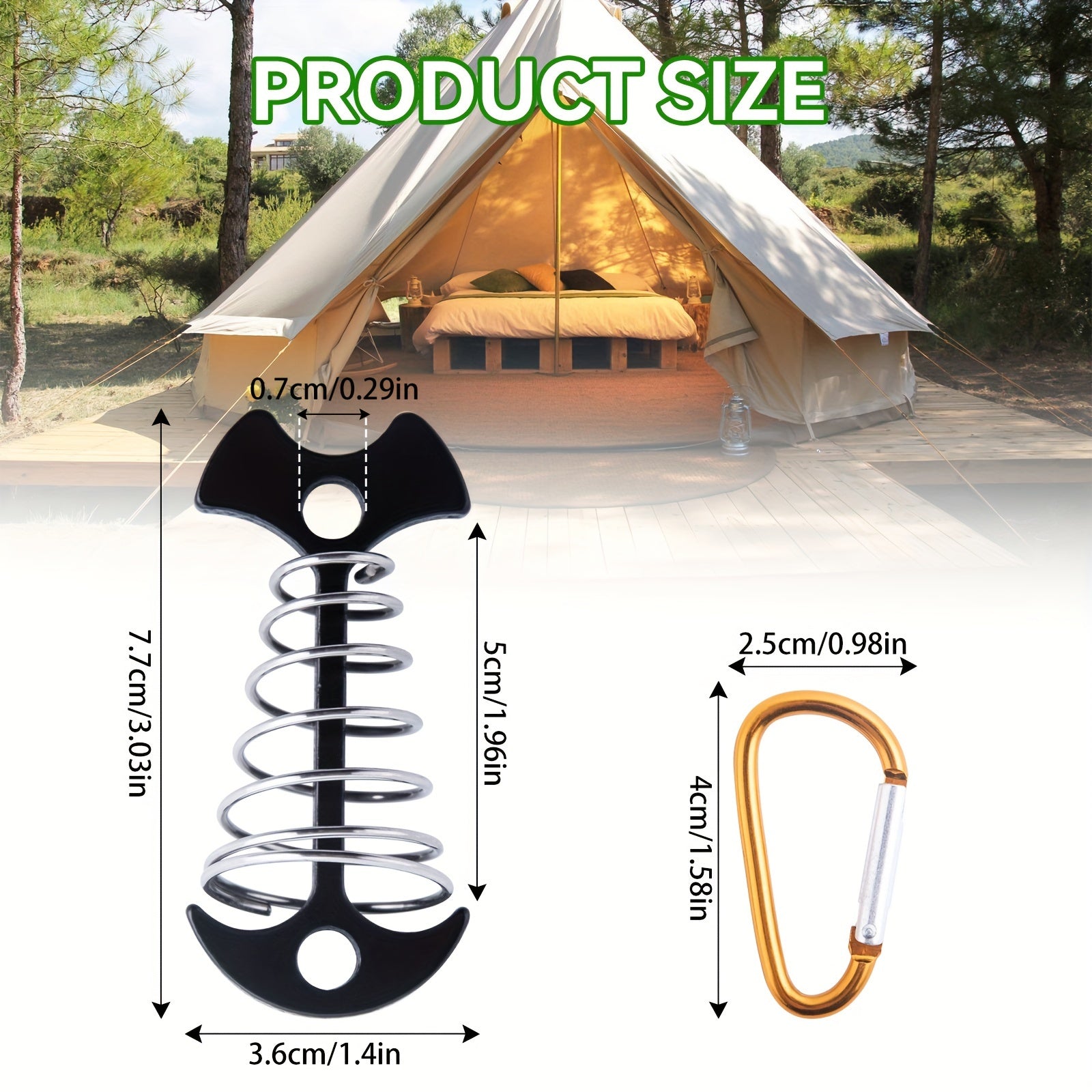 12pcs Tent Ground Anchor Pegs and Carabiners Set