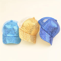 Y2K Stitching Sequin Mesh Cap Sun Protection