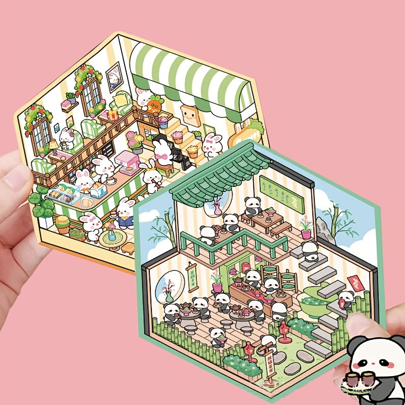 Charming 3D Panda Scene Stickers for DIY Room Decor & Crafts