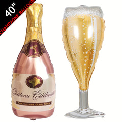 Champagne Bottles And Goblet Wine Glasses Balloons 91 Golden Pop Decoration
