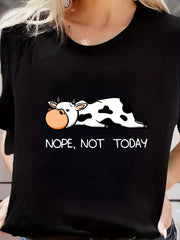Cow & Nope Not Today Print Sports Tops Casual Short Sleeve