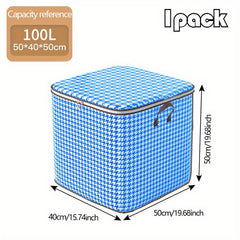 Large Capacity Clothing Storage Bag with Houndstooth Pattern