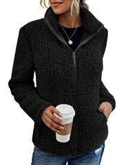 Solid Teddy Jacket Stand Collar Warm Outerwear Women's Clothing