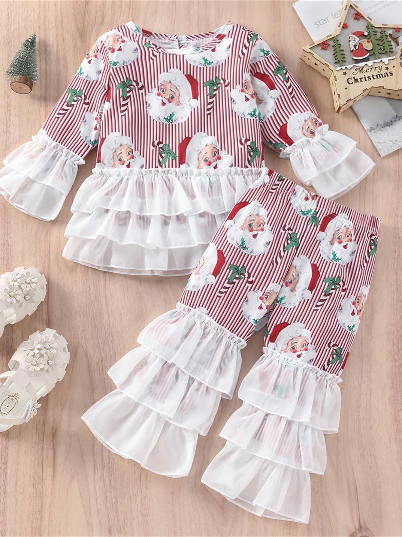 Kids Santa Gnomes Print Top & Pant Set