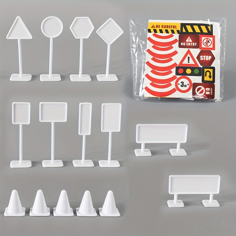 15 in 1 Road Sign Model Toys Urban Traffic Obstacle Signs Signal Lights Simulati
