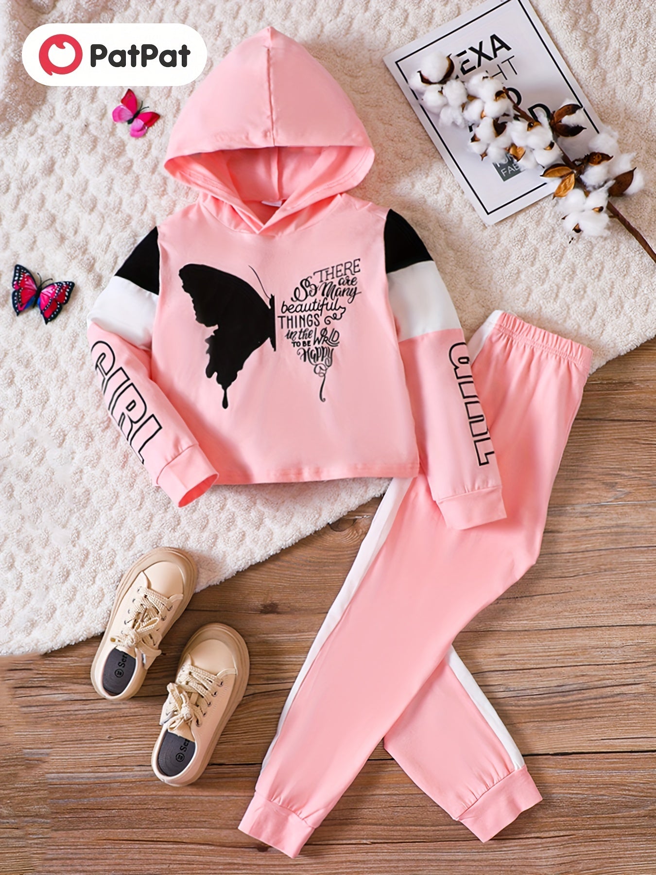 2pc Girl's Butterfly Print Hoodie & Pants Set