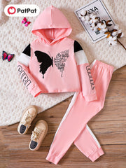 2pc Girl's Butterfly Print Hoodie & Pants Set